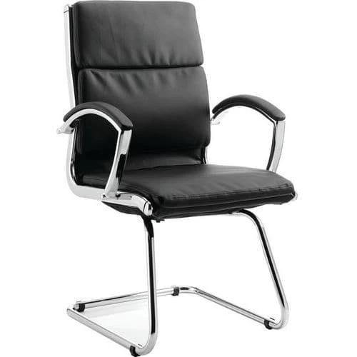 Office Cantilever Chair - Soft Bonded Leather - Chrome Frame & Arms 1 Office Cantilever Chair - Soft Bonded Leather - Chrome Frame & Arms