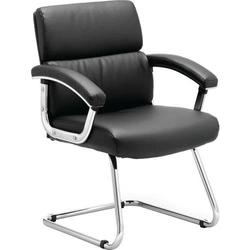 Deep Office Cantilever Chair - Bonded Leather - Chrome Frame & Arms 1 Deep Office Cantilever Chair - Bonded Leather - Chrome Frame & Arms