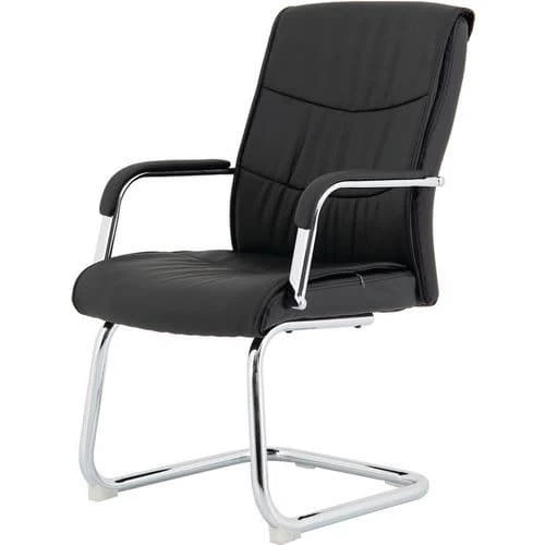 Luxury Cantilever Chair - Padded Arms - Black Faux Leather - Dynamic 1 Luxury Cantilever Chair - Padded Arms - Black Faux Leather - Dynamic