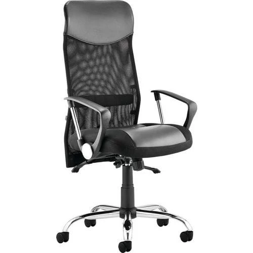 Executive Mesh Chair - Black Faux Leather Seat With Arms - High Back 1 Executive Mesh Chair - Black Faux Leather Seat With Arms - High Back