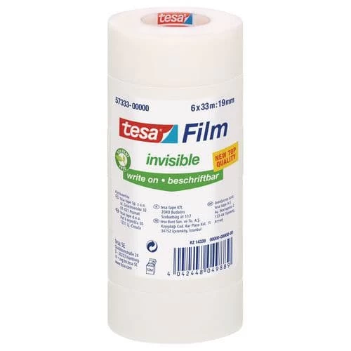 Tesa Invisible Adhesive Tape, 33 m X 19 mm - Pack Of 6 1 Tesa Invisible Adhesive Tape, 33 m X 19 mm - Pack Of 6