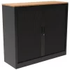 Tambour Door Cupboard - With Top Working Surface - Black