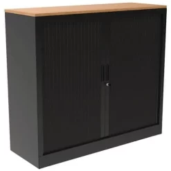 Tambour Door Cupboard - With Top Working Surface - Black