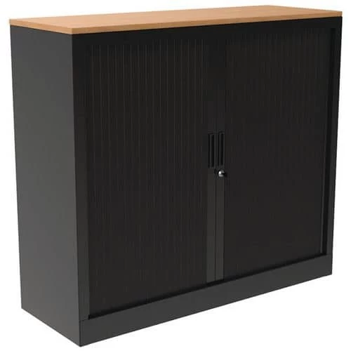 Tambour Door Cupboard - With Top Working Surface - Black 1 Tambour Door Cupboard - With Top Working Surface - Black