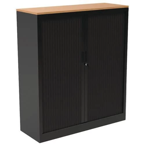 Tambour Door Cupboard - With Top Working Surface - Black 2 Tambour Door Cupboard - With Top Working Surface - Black - Image 2