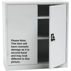 Used Grey Storage Cupboard 2 Shelves HxWxD 1060x1000x450mm