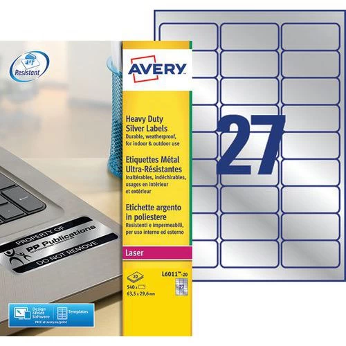 Avery Self-adhesive Ultra-resistant Metallic Label - Laser Printing 1 Avery Self-adhesive Ultra-resistant Metallic Label - Laser Printing