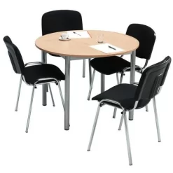 Round Office/Reception Table - Beech Melamine Surface - Metal Legs -Avery Store AIG447937 1