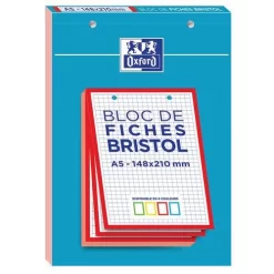A5 Pad Of Hole-punched Flashcards, 5x5 squares, 210 g, Assorted - Oxford -Avery Store AIG8092105